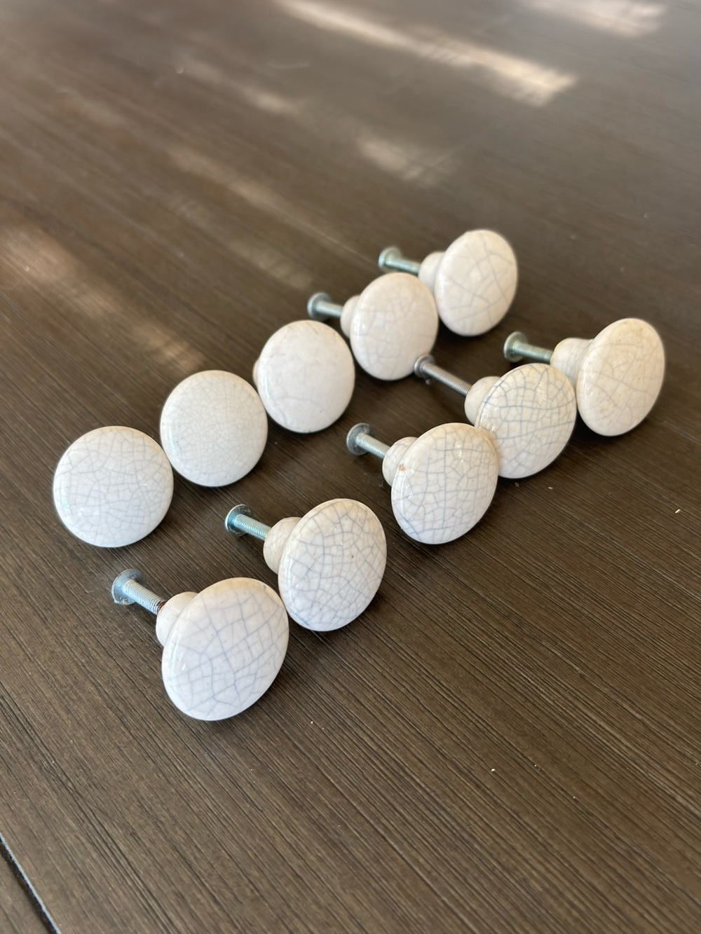 White Crackle Ceramic Round Drawer Knobs - Set of 10
